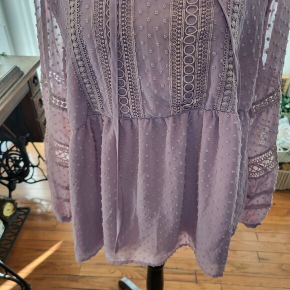Dusty Mauve Clip Dot Crochet Babydoll Top Indigo Soul XL Coquette Fairy Glenda - Picture 4 of 6
